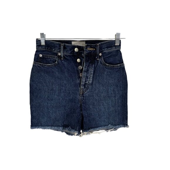 Everlane Womens Blue Denim The Rigid Way High‎ Shorts Fringe Hem Button Fly 26 - Picture 1 of 8
